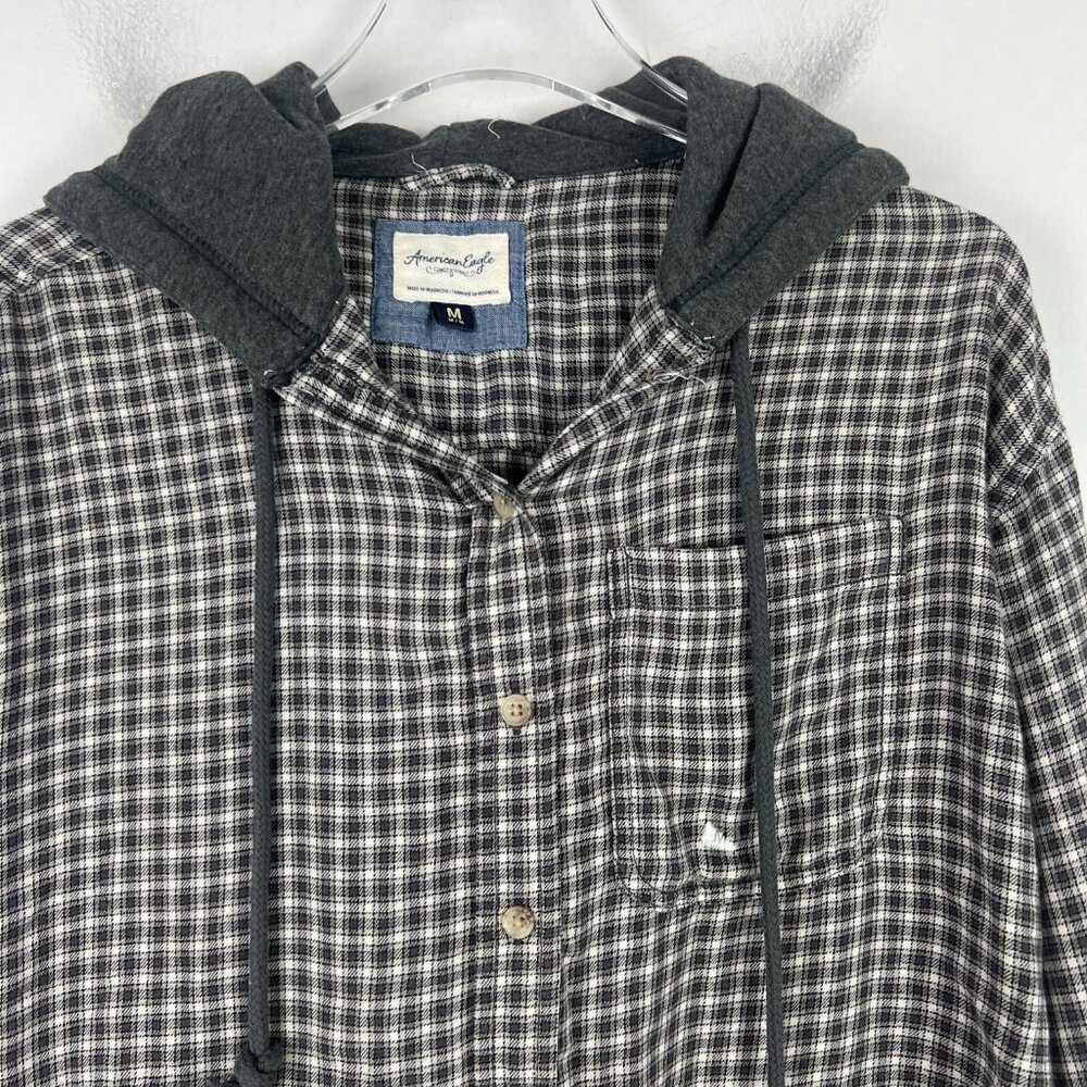 NWT American Eagle Cropped Hooded Flannel Shirt Plaid Size Medium M NEW - Picture 3 of 12